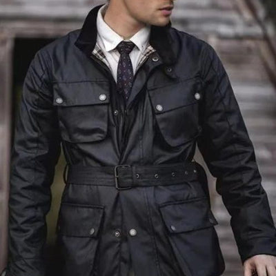 Chaqueta Impermeable de Cuero Encerado Estilo Motociclista Retro para Hombre - Image 3