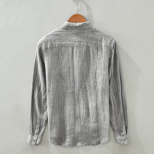 Camisa de Lino Manga Larga Suelta para Hombre - Image 11