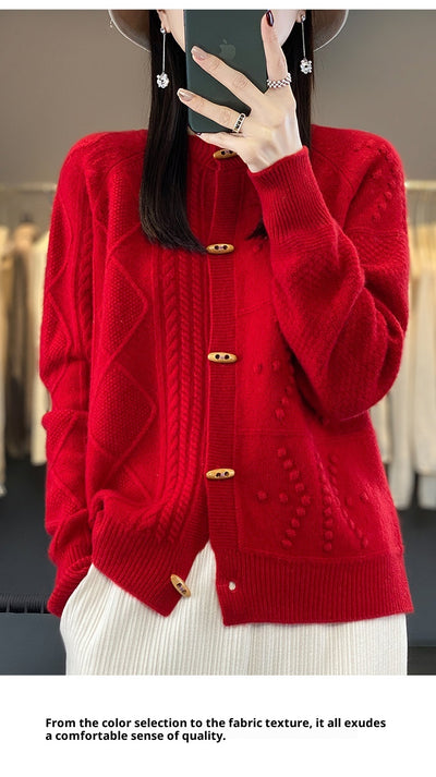 Cardigan de Lana Pura para Mujer Cuello Redondo Holgado - Image 13