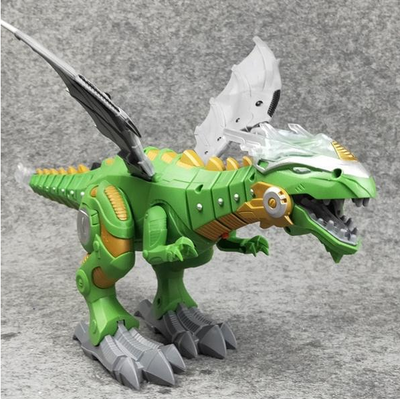 Green and grey intelligent robot dinosaur toy with wings, sharp teeth, and a long tail, packaged in a box. - Image 2