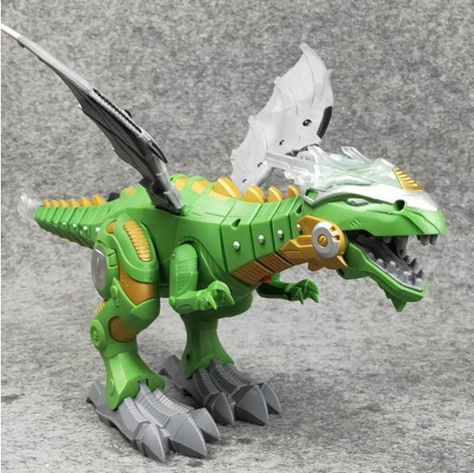 Green and grey intelligent robot dinosaur toy with wings, sharp teeth, and a long tail, packaged in a box. - Image 2