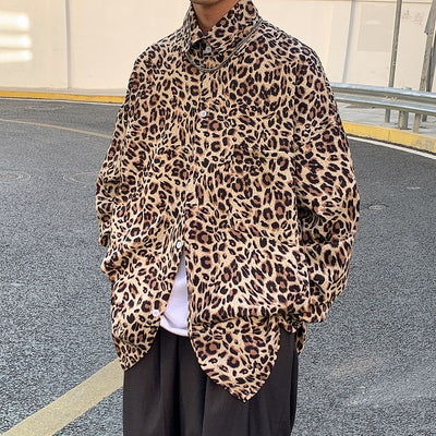 Chaqueta Camisa Suelta Solapa Ancha Estampado Leopardo Retro para Parejas - Image 10