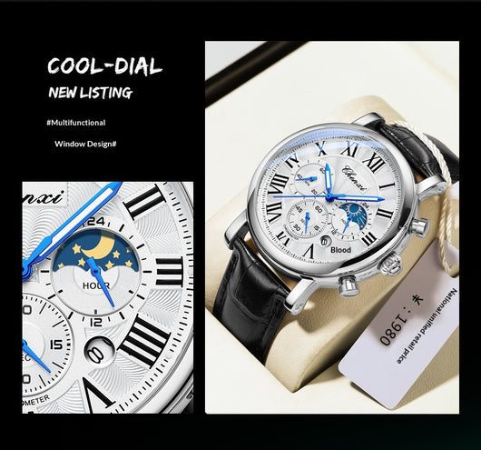 Reloj Empresarial Hombre Fases Lunares Calendario Resistente al Agua - Image 12