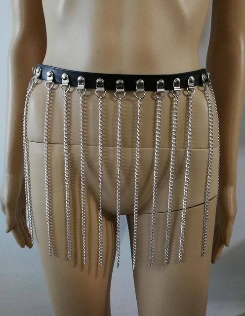 Arnés de Cuero para Mujer con Cadenas Plateadas - Joyería de Playa WRB1001