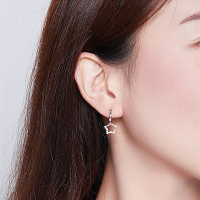 Aretes de Clip Estrella de Cinco Puntas Plata 925 Hipoalergénicos Chapados en Oro Blanco - Image 6