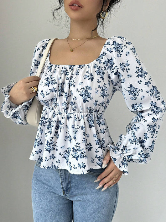 Blusa Floral de Invierno con Cuello Cuadrado y Mangas Abullonadas - Image 11