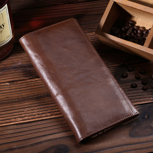 Billetera Larga de Cuero Genuino con Acabado Vintage Oil Wax