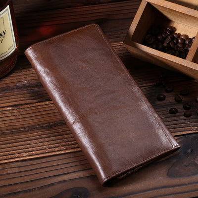 Billetera Larga de Cuero Genuino con Acabado Vintage Oil Wax