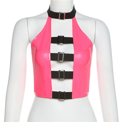 Camiseta Halter de Cuero PU con Detalle Hueco - Image 10