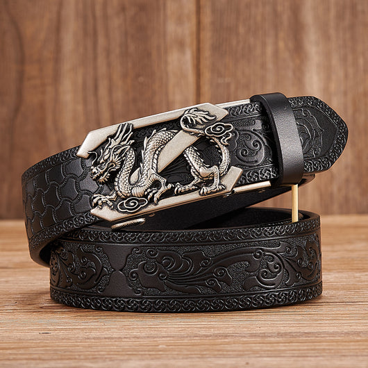 Cinturón de Cuero Grabado para Hombre con Hebilla Dragón Automática - Image 12