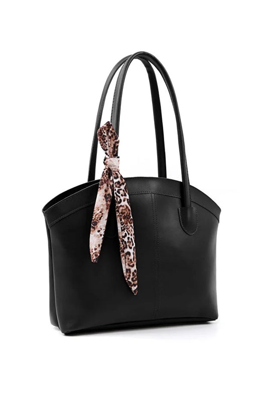 Bolso de Cuero Sintético con Cierre y Pañuelo - Bandolera Negra para Mujer - Image 4