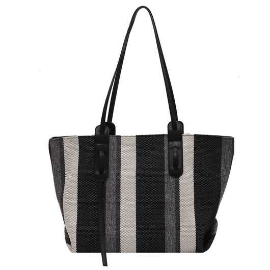 Bolsa Tote de Lona con Asa Simple - Diseño a Rayas con Contraste de Colores - Image 15