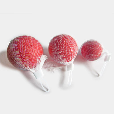 Red solid rubber elastic ball with a red and white braided rope, designed as a durable dog chew and training toy. - Image 3