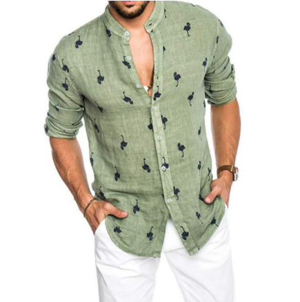 Camisa de Lino con Cuello Solapa y Combinación de Colores para Hombre - Image 9