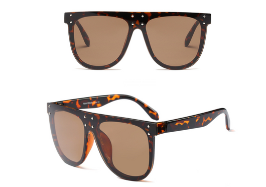 Black and white flat top sunglasses with dark lenses and small gold-toned stud details on the frame. - Image 7