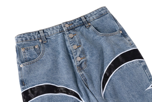 Pantalones Casuales Patchwork de Cuero con Contraste de Colores - Image 3