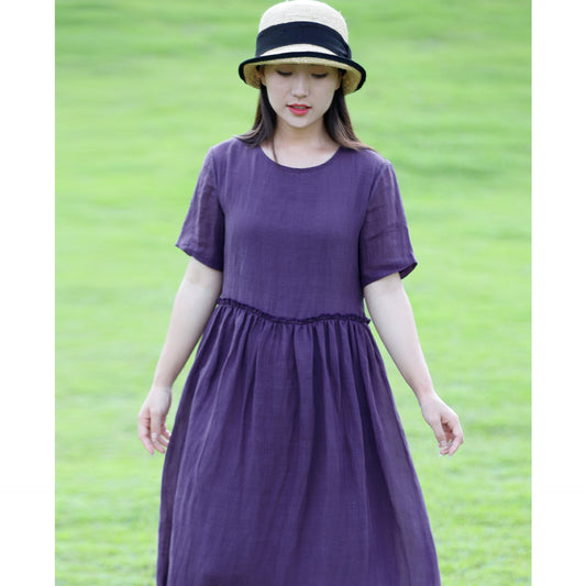Vestido de Ramio para Mujer con Cuello Redondo y Mangas Cortas con Encaje - Image 2