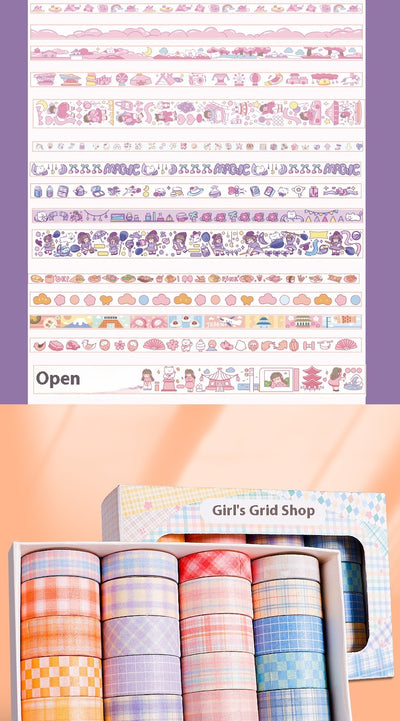 Set of 20 rolls of cute cartoon washi tape in a pink 'Peach Tea Talk' gift box, featuring peach, strawberry, and bear designs. - Image 12