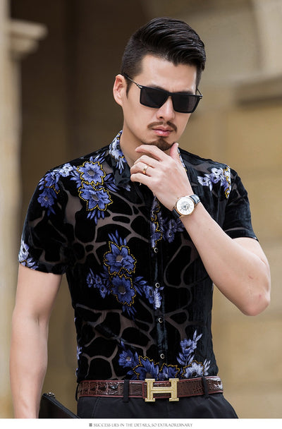 Camisa Terciopelo Dorado Hueca Manga Corta - Image 17
