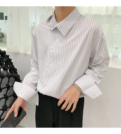 Camisa Casual Ejecutiva con Solapa Asimétrica y Rayas - Image 11