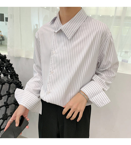 Camisa Casual Ejecutiva con Solapa Asimétrica y Rayas - Image 11