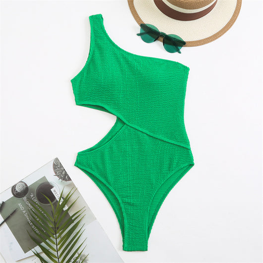 Traje de Baño Mujer Una Pieza Hombro Descubierto Color Sólido - Image 20