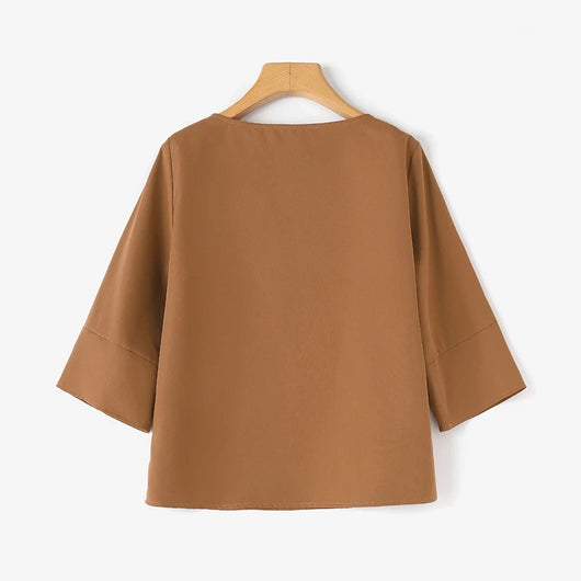 Blusa Casual de Doble Capa Cuello Redondo Color Liso para Verano - Image 10