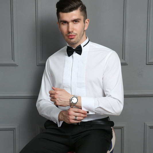 Camisa de Vestir Hombre con Puños Franceses y Detalle Cola de Golondrina