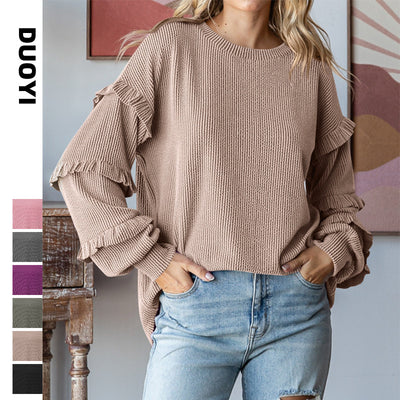 Blusa Elegante con Mangas Linterna y Encaje
