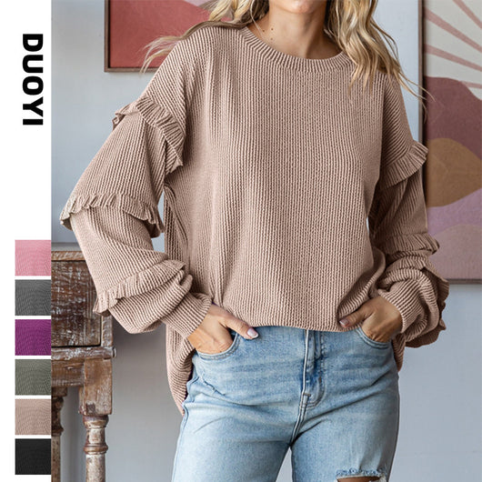 Blusa Elegante con Mangas Linterna y Encaje