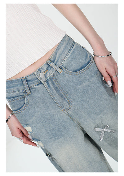 Jeans Rectos Retro con Lazada y Rotos para Mujer - Image 18