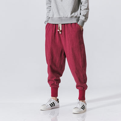 Pantalones Hip Hop de Algodón y Lino para Hombre - Estilo Urbano Moderno