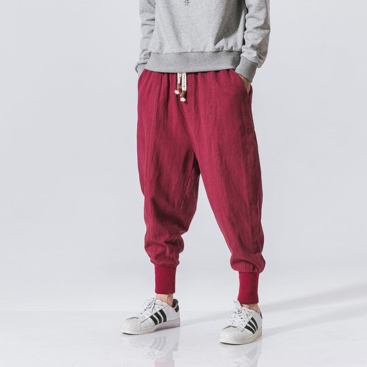 Pantalones Hip Hop de Algodón y Lino para Hombre - Estilo Urbano Moderno