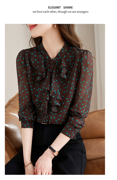 Blusa de Gasa con Cuello de Encaje Floral y Mangas Largas - Image 14