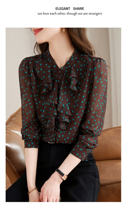Blusa de Gasa con Cuello de Encaje Floral y Mangas Largas - Image 14