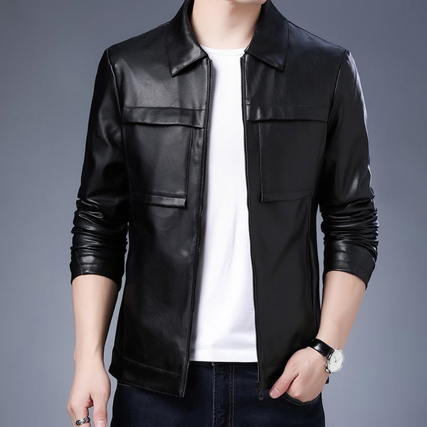Chaqueta de Cuero para Motociclista Slim Fit Casual