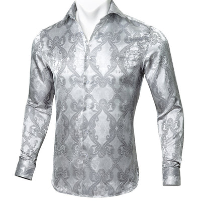 Camisa de Seda Estampado Paisley Azul Verdoso - Diseño Floral Sofisticado para Hombre - Image 4