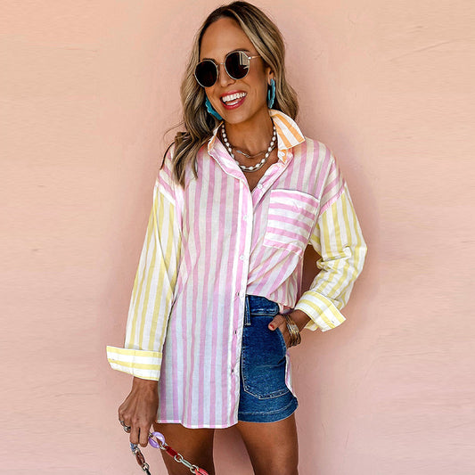 Camisa de Manga Larga con Contraste de Colores y Múltiples Hebillas
