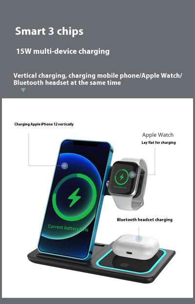 Cargador Inalámbrico Múltiple 4 en 1 - Compatible con Smartphone, Reloj y Auriculares - Image 8