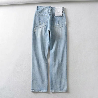 Pantalones Vaqueros Azul Claro Rotos Rectos para Mujer - Image 4