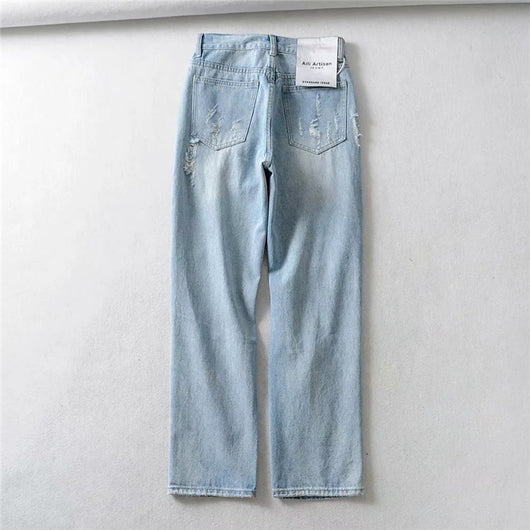 Pantalones Vaqueros Azul Claro Rotos Rectos para Mujer - Image 4