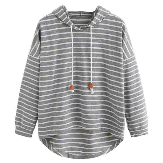 Sudadera Hoodie Suelta a Rayas Blanco y Negro - Image 6
