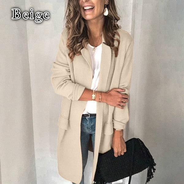 Blazer Casual de Manga Larga con Bolsillos Falsos - Colores Sólidos