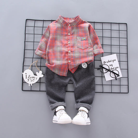 Conjunto Infantil de Camisa Cuadrille Manga Larga para Bebé