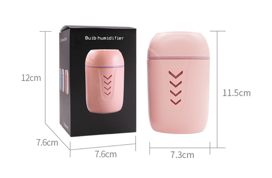 Light blue portable car humidifier with chevron pattern, white USB LED light, and white USB mini fan. - Image 10