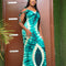Vestido Largo Slim Fit con Tirantes Estampados y Pañoleta