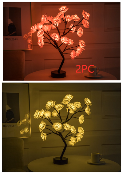 Lámpara LED Flor de Rosa con Árbol Bonsái - Luz Nocturna USB Recargable para Decoración - Image 10