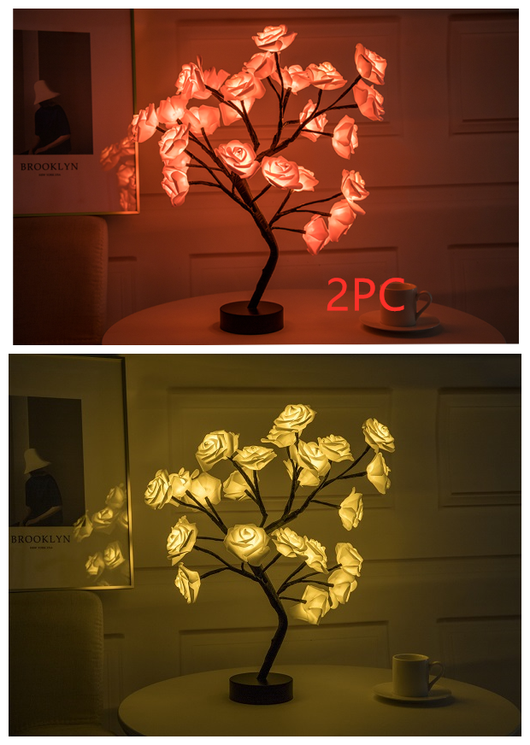 Lámpara LED Flor de Rosa con Árbol Bonsái - Luz Nocturna USB Recargable para Decoración - Image 10