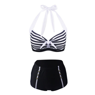 Bikini de Talle Alto Rayado Sexy con Diseño Dividido - Image 4