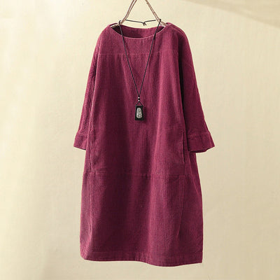 Vestido Cómodo Coreano de Color Sólido con Mangas Tres Cuartos - Image 10